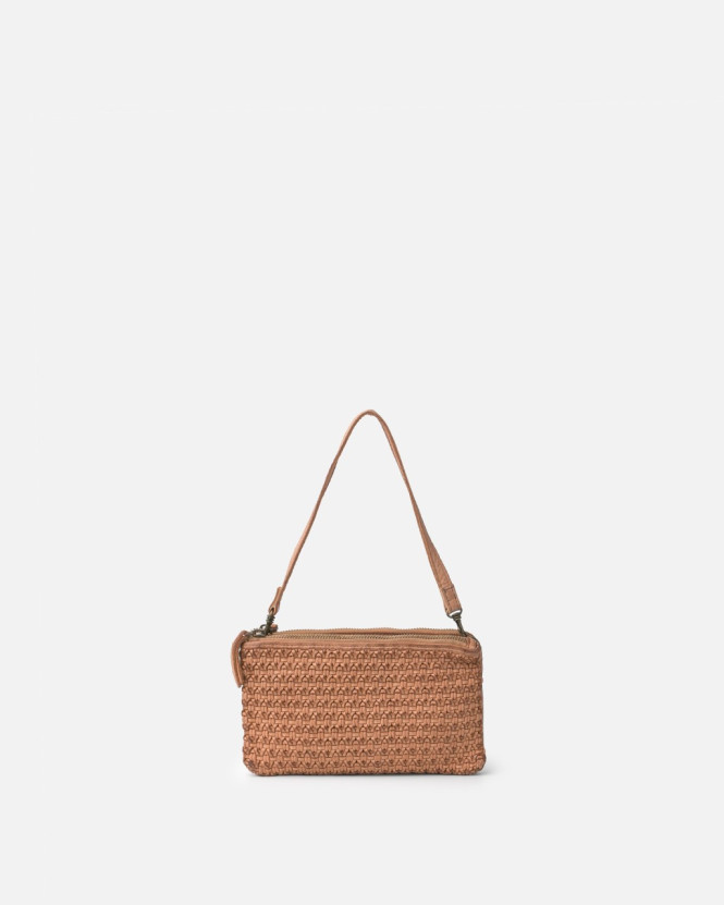 Axelremsväska / clutch Mullen tan med flätad framsida Biba