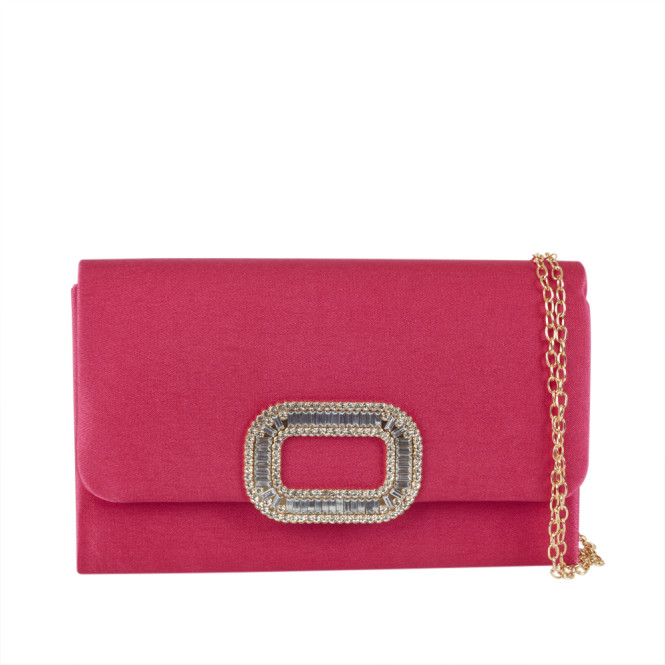 Festväska satin cerise med strasspänne Ulrika Design