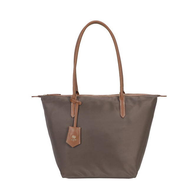 Shopper nylon med bruna handtag brun Ulrika Design