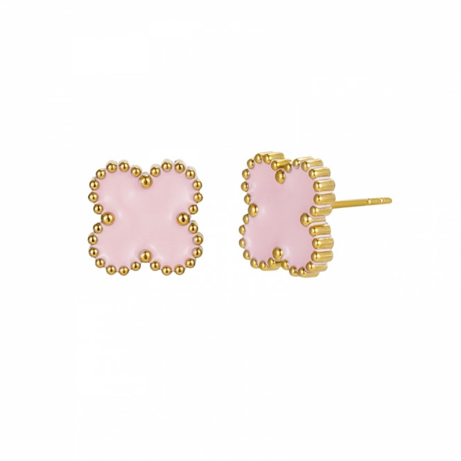 Örhänge Clover enamel rosa Bud to Rose