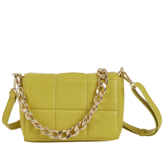 Lockväska rutig gul med guldkedja Ulrika Design