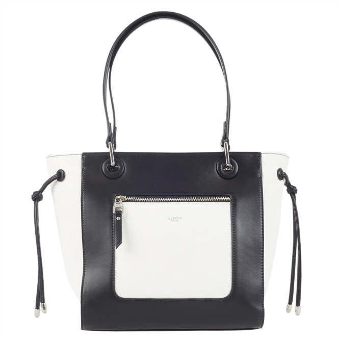 Handväska med canvas på fickan svart/vit Ulrika Design