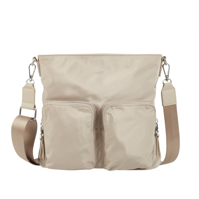 Crossover väska nylon med 2 fickor fram beige Ulrika Design