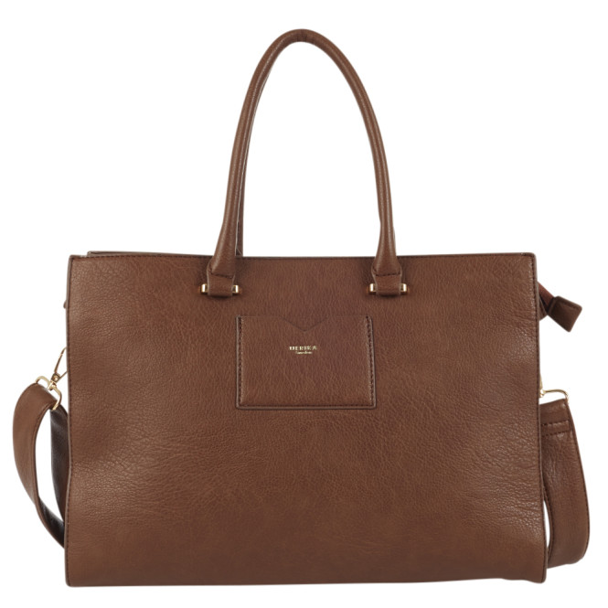 Handväska med guld detaljer stor brun Ulrika Design