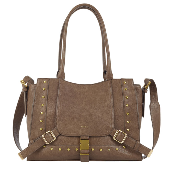 Handväska med nitar och spänne stor brun Ulrika Design