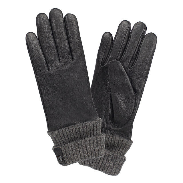 Handskar svarta med grå stickad mudd stl 7 HK