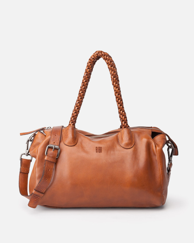 Handväska Flätade handtag Frederic Cognac Biba
