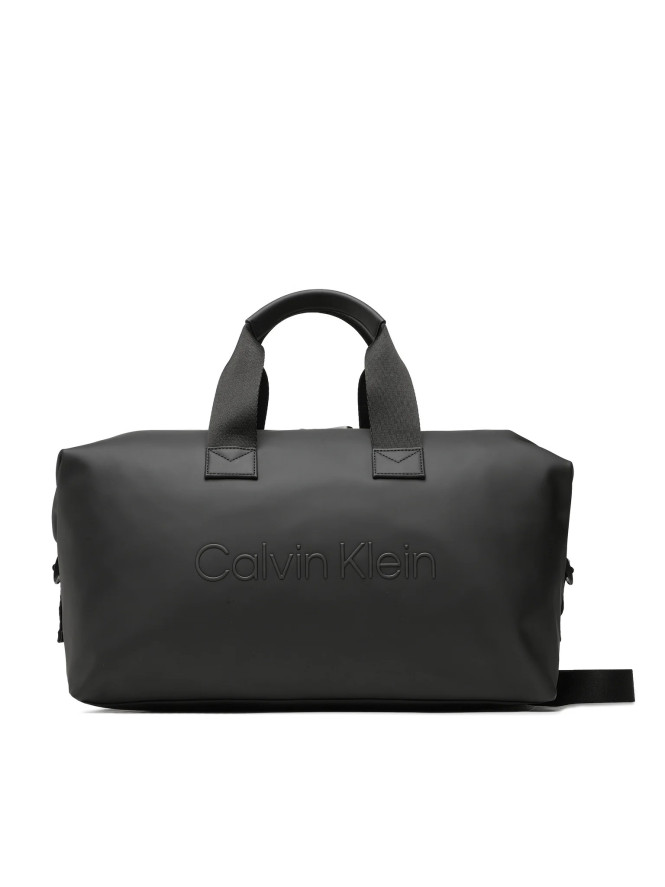 Weekendbag rubbered black with logo Calvin Klein