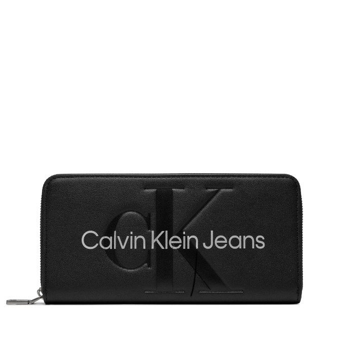 Plånbok sculpted zip around black metallic logo CK Calvin